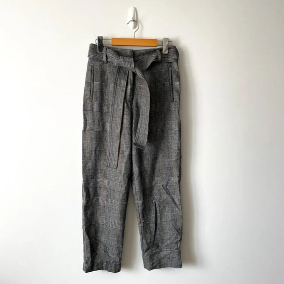 Aritzia Wilfred Jallade Tie Front Wool Blend Pants Trousers Grey Plaid Size 4 - Picture 4 of 8